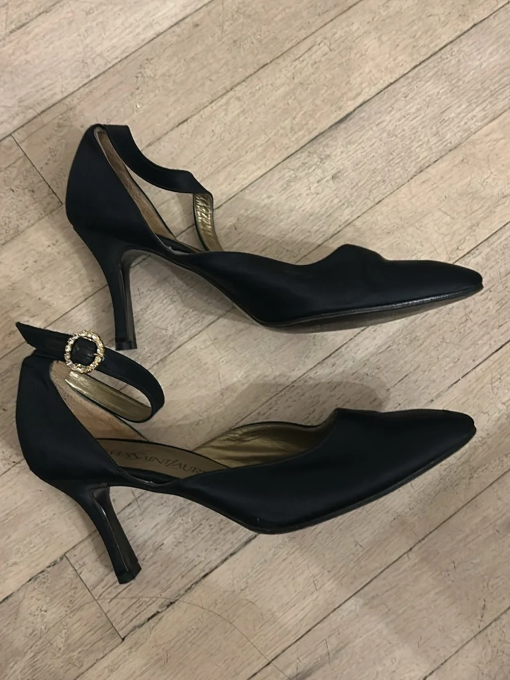 Vintage YSL black satin heels 5.5